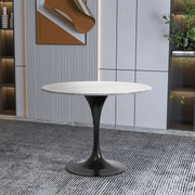 Verve Round Dining Table with MDF/Sintered Stone/Resin Tabletop in Black Stainless Steel Pedestal Base - Elax Furniture