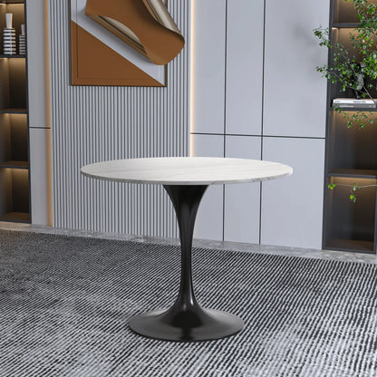 Verve Round Dining Table with MDF/Sintered Stone/Resin Tabletop in Black Stainless Steel Pedestal Base - Elax Furniture