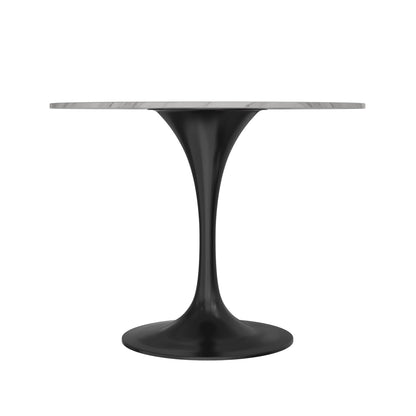 Verve Round Dining Table with MDF/Sintered Stone/Resin Tabletop in Black Stainless Steel Pedestal Base - Elax Furniture