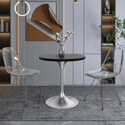 Verve Round Dining Table with MDF/Sintered Stone/Resin Tabletop in Silver Stainless Steel Pedestal Base - Elax Furniture