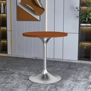 Verve Round Dining Table with MDF/Sintered Stone/Resin Tabletop in Silver Stainless Steel Pedestal Base - Elax Furniture