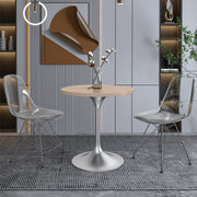 Verve Round Dining Table with MDF/Sintered Stone/Resin Tabletop in Silver Stainless Steel Pedestal Base - Elax Furniture