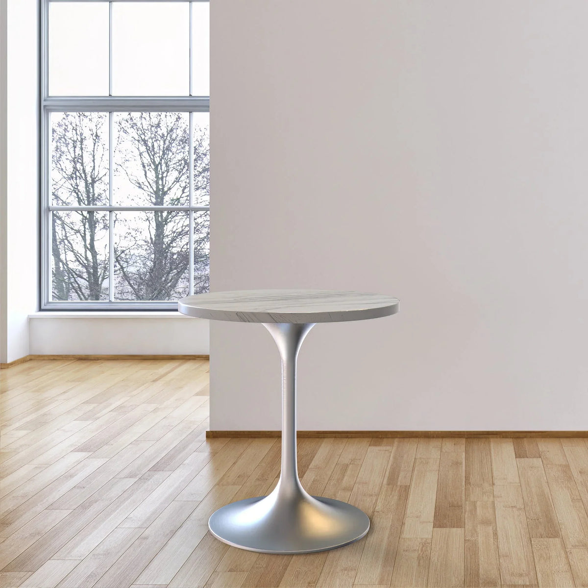 Verve Round Dining Table with MDF/Sintered Stone/Resin Tabletop in Silver Stainless Steel Pedestal Base - Elax Furniture