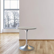 Verve Round Dining Table with MDF/Sintered Stone/Resin Tabletop in Silver Stainless Steel Pedestal Base - Elax Furniture