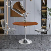 Verve Round Dining Table with MDF/Sintered Stone/Resin Tabletop in Silver Stainless Steel Pedestal Base - Elax Furniture