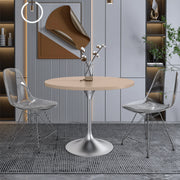 Verve Round Dining Table with MDF/Sintered Stone/Resin Tabletop in Silver Stainless Steel Pedestal Base - Elax Furniture