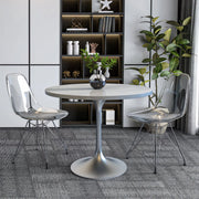 Verve Round Dining Table with MDF/Sintered Stone/Resin Tabletop in Silver Stainless Steel Pedestal Base - Elax Furniture