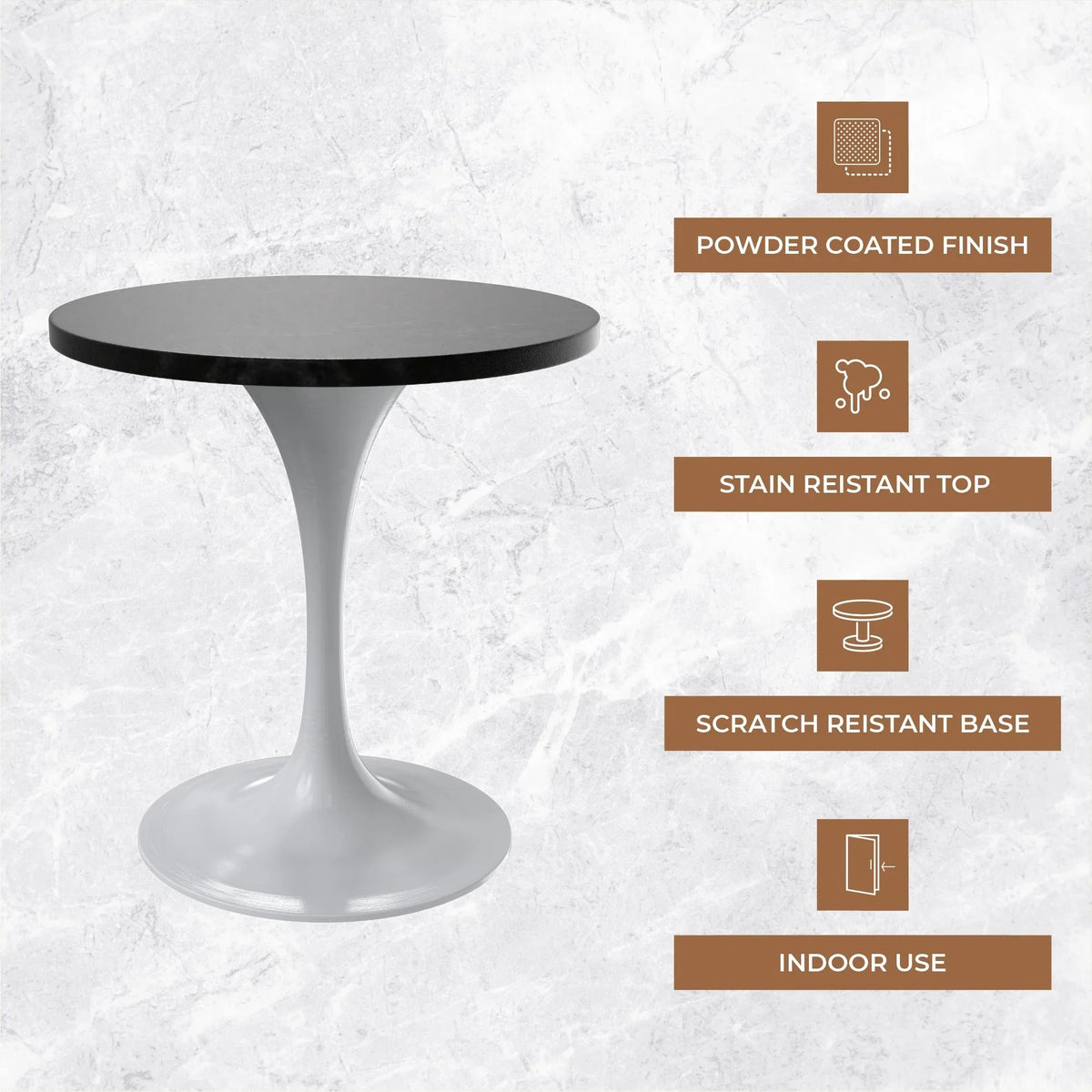Verve Round Dining Table with MDF/Sintered Stone/Resin Tabletop in White Stainless Steel Pedestal Base - Elax Furniture