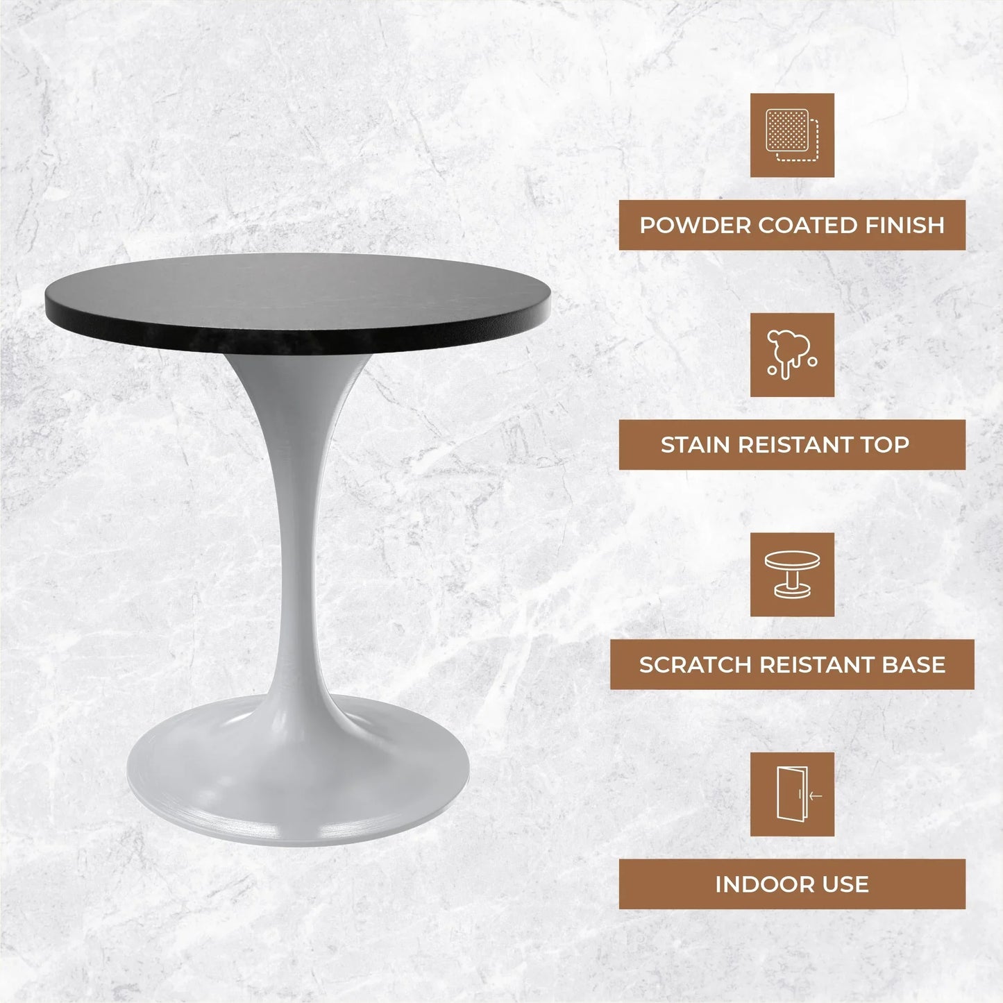 Verve Round Dining Table with MDF/Sintered Stone/Resin Tabletop in White Stainless Steel Pedestal Base - Elax Furniture