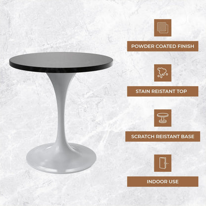 Verve Round Dining Table with MDF/Sintered Stone/Resin Tabletop in White Stainless Steel Pedestal Base - Elax Furniture