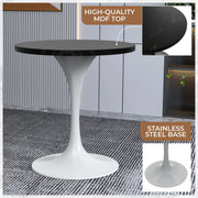 Verve Round Dining Table with MDF/Sintered Stone/Resin Tabletop in White Stainless Steel Pedestal Base - Elax Furniture