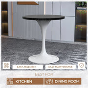 Verve Round Dining Table with MDF/Sintered Stone/Resin Tabletop in White Stainless Steel Pedestal Base - Elax Furniture
