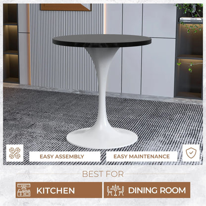 Verve Round Dining Table with MDF/Sintered Stone/Resin Tabletop in White Stainless Steel Pedestal Base - Elax Furniture