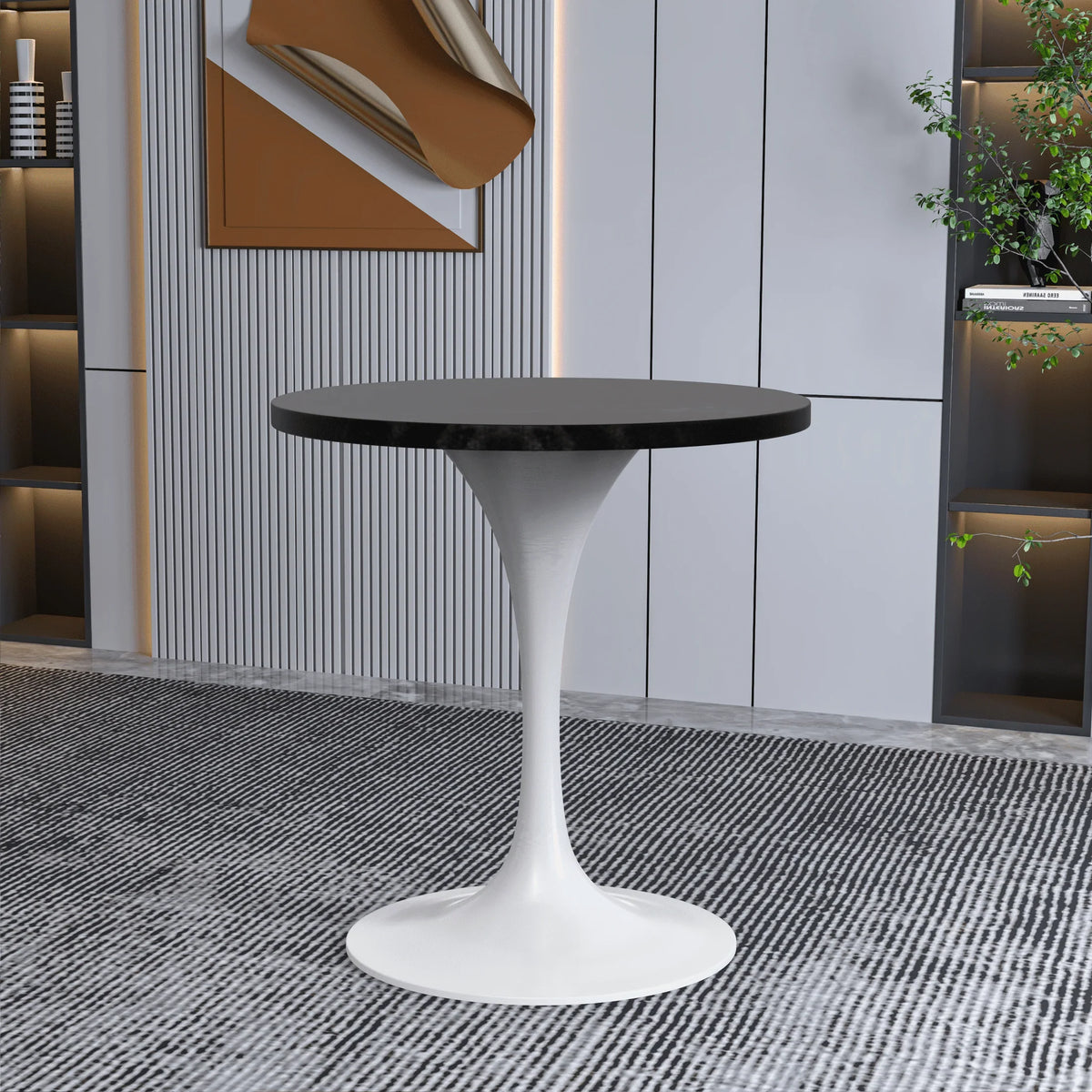 Verve Round Dining Table with MDF/Sintered Stone/Resin Tabletop in White Stainless Steel Pedestal Base - Elax Furniture
