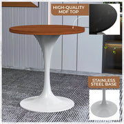 Verve Round Dining Table with MDF/Sintered Stone/Resin Tabletop in White Stainless Steel Pedestal Base - Elax Furniture