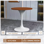 Verve Round Dining Table with MDF/Sintered Stone/Resin Tabletop in White Stainless Steel Pedestal Base - Elax Furniture
