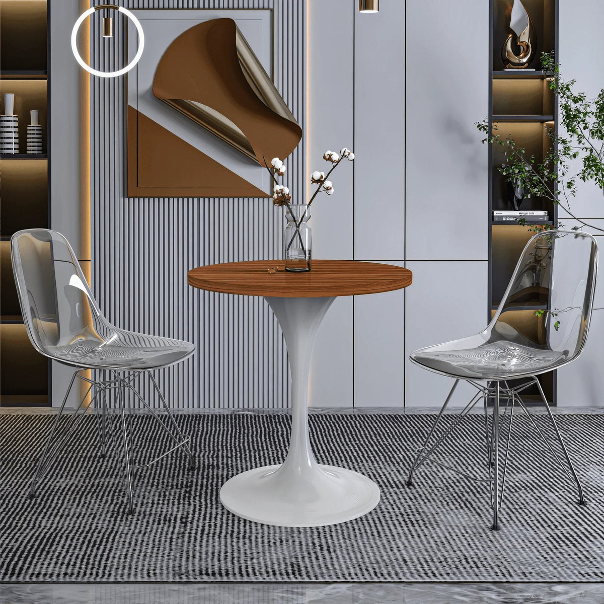 Verve Round Dining Table with MDF/Sintered Stone/Resin Tabletop in White Stainless Steel Pedestal Base - Elax Furniture