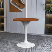 Verve Round Dining Table with MDF/Sintered Stone/Resin Tabletop in White Stainless Steel Pedestal Base - Elax Furniture