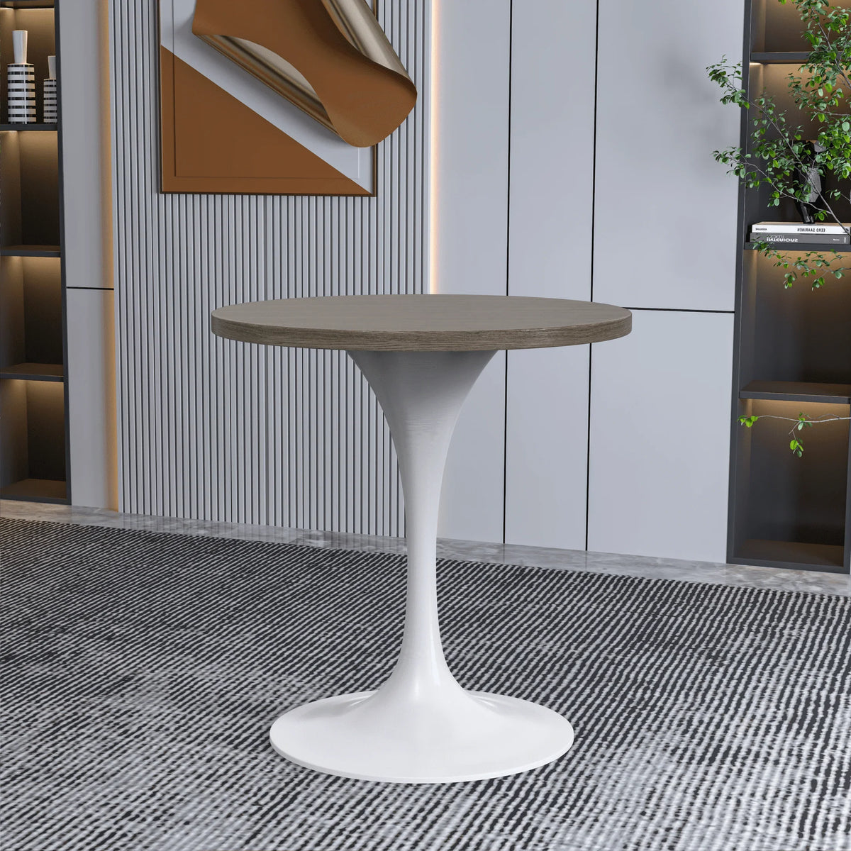 Verve Round Dining Table with MDF/Sintered Stone/Resin Tabletop in White Stainless Steel Pedestal Base - Elax Furniture