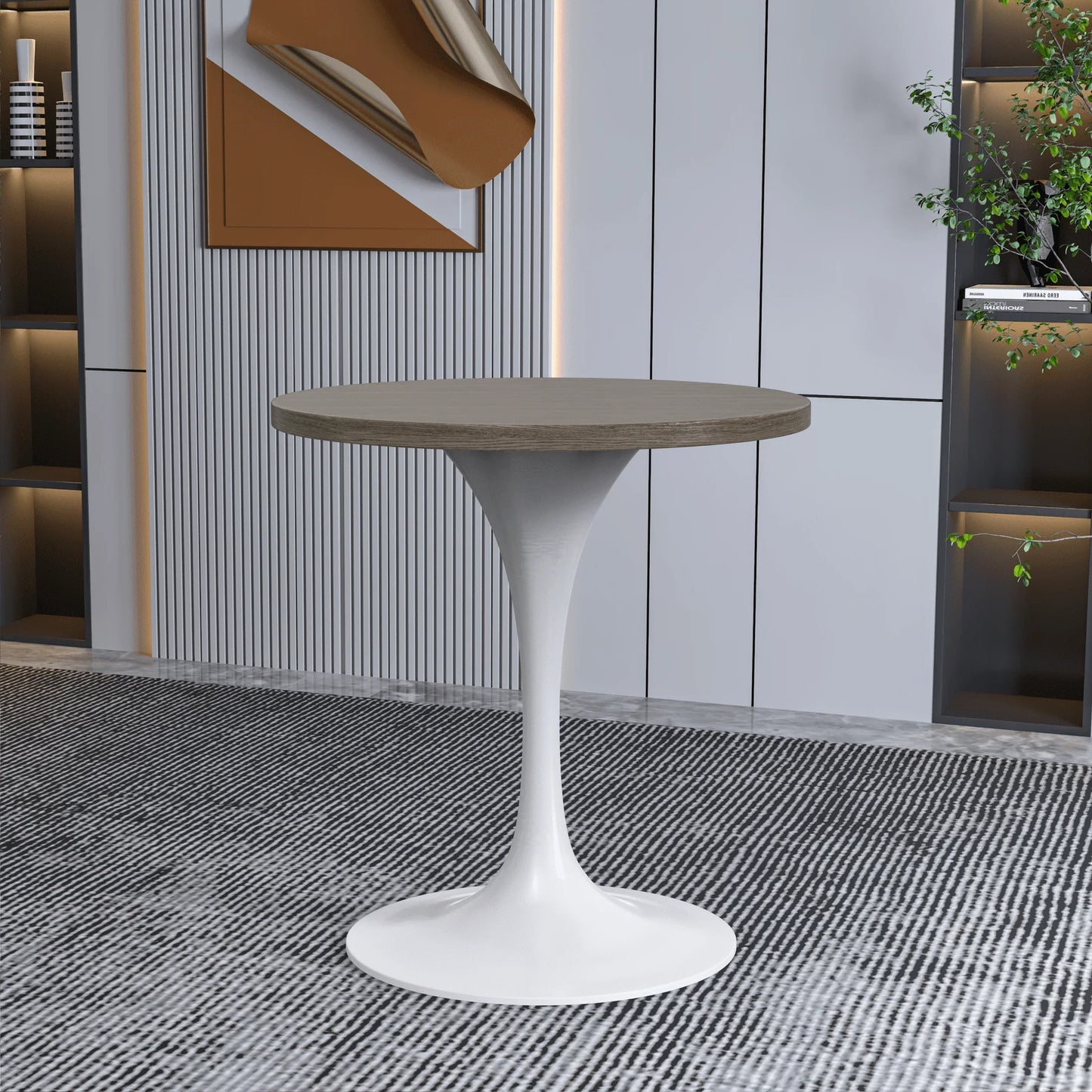 Verve Round Dining Table with MDF/Sintered Stone/Resin Tabletop in White Stainless Steel Pedestal Base - Elax Furniture