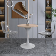 Verve Round Dining Table with MDF/Sintered Stone/Resin Tabletop in White Stainless Steel Pedestal Base - Elax Furniture