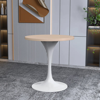 Verve Round Dining Table with MDF/Sintered Stone/Resin Tabletop in White Stainless Steel Pedestal Base - Elax Furniture