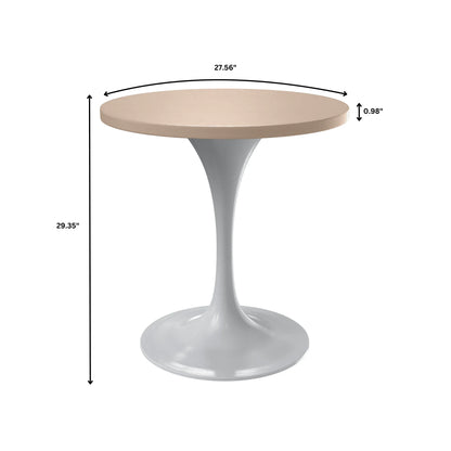 Verve Round Dining Table with MDF/Sintered Stone/Resin Tabletop in White Stainless Steel Pedestal Base - Elax Furniture