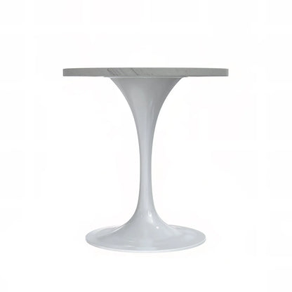 Verve Round Dining Table with MDF/Sintered Stone/Resin Tabletop in White Stainless Steel Pedestal Base - Elax Furniture