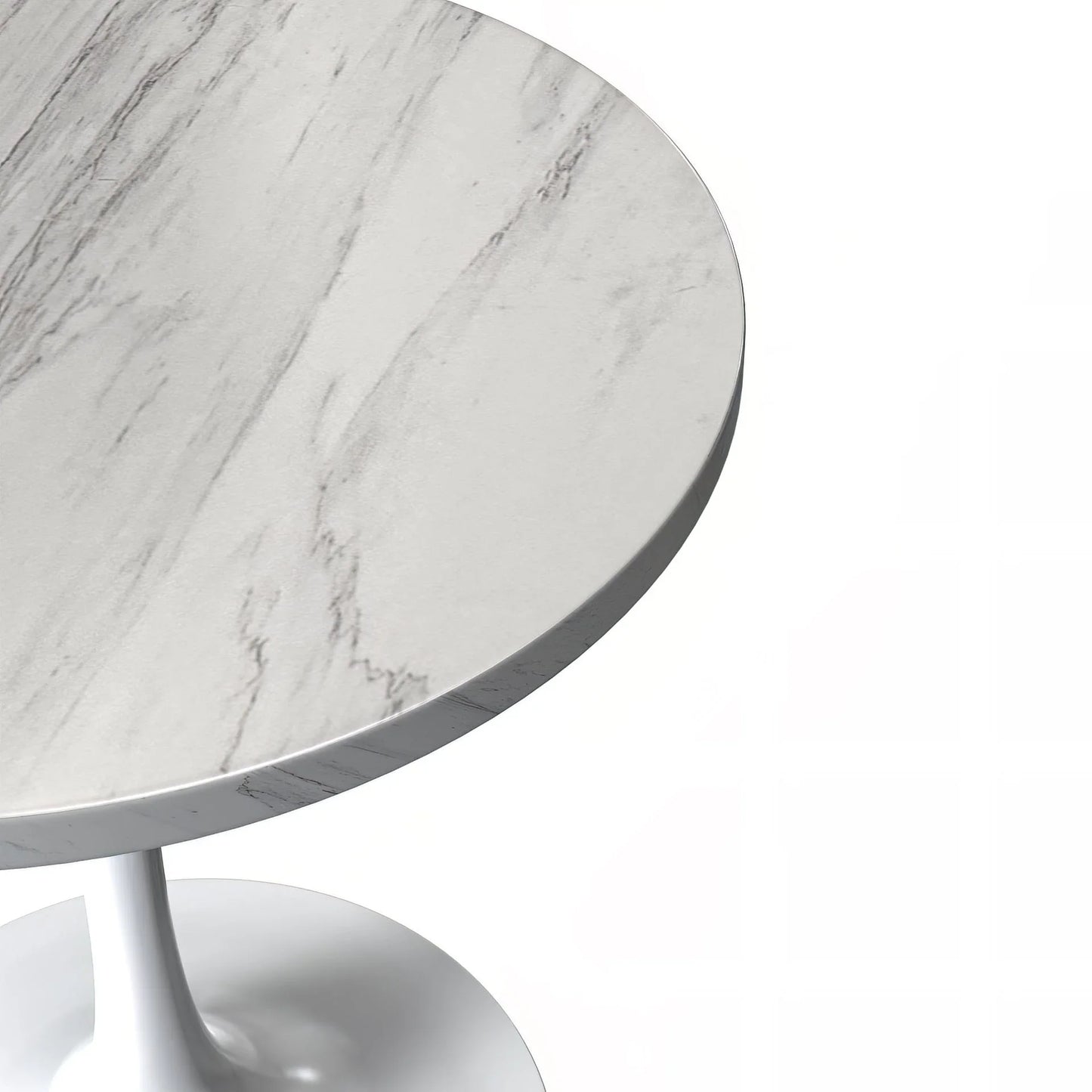 Verve Round Dining Table with MDF/Sintered Stone/Resin Tabletop in White Stainless Steel Pedestal Base - Elax Furniture