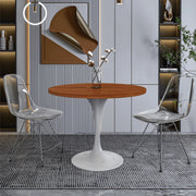 Verve Round Dining Table with MDF/Sintered Stone/Resin Tabletop in White Stainless Steel Pedestal Base - Elax Furniture