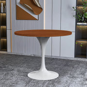 Verve Round Dining Table with MDF/Sintered Stone/Resin Tabletop in White Stainless Steel Pedestal Base - Elax Furniture