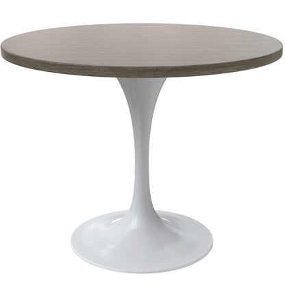 Verve Round Dining Table with MDF/Sintered Stone/Resin Tabletop in White Stainless Steel Pedestal Base - Elax Furniture
