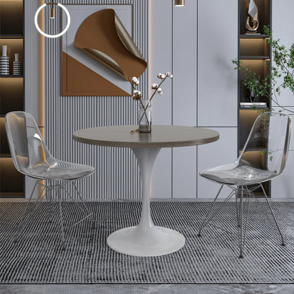 Verve Round Dining Table with MDF/Sintered Stone/Resin Tabletop in White Stainless Steel Pedestal Base - Elax Furniture