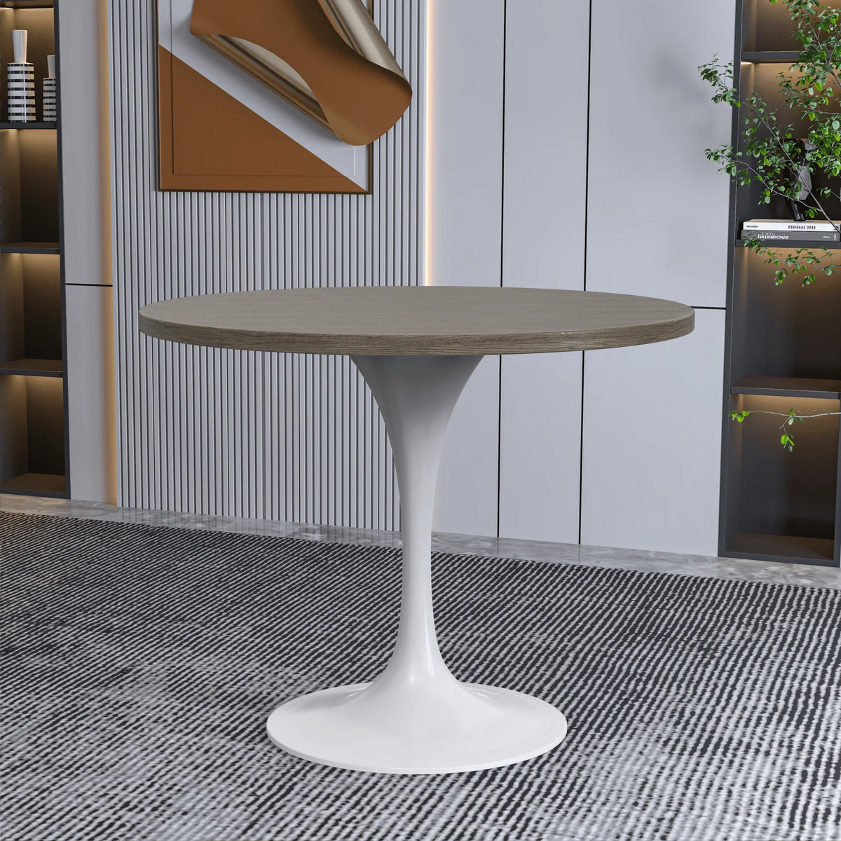 Verve Round Dining Table with MDF/Sintered Stone/Resin Tabletop in White Stainless Steel Pedestal Base - Elax Furniture