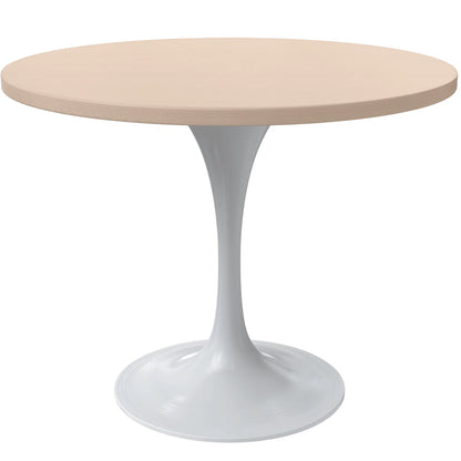 Verve Round Dining Table with MDF/Sintered Stone/Resin Tabletop in White Stainless Steel Pedestal Base - Elax Furniture