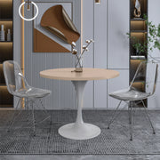 Verve Round Dining Table with MDF/Sintered Stone/Resin Tabletop in White Stainless Steel Pedestal Base - Elax Furniture