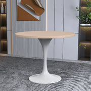 Verve Round Dining Table with MDF/Sintered Stone/Resin Tabletop in White Stainless Steel Pedestal Base - Elax Furniture