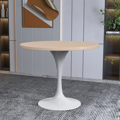 Verve Round Dining Table with MDF/Sintered Stone/Resin Tabletop in White Stainless Steel Pedestal Base - Elax Furniture