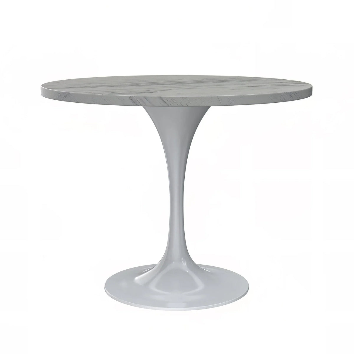 Verve Round Dining Table with MDF/Sintered Stone/Resin Tabletop in White Stainless Steel Pedestal Base - Elax Furniture