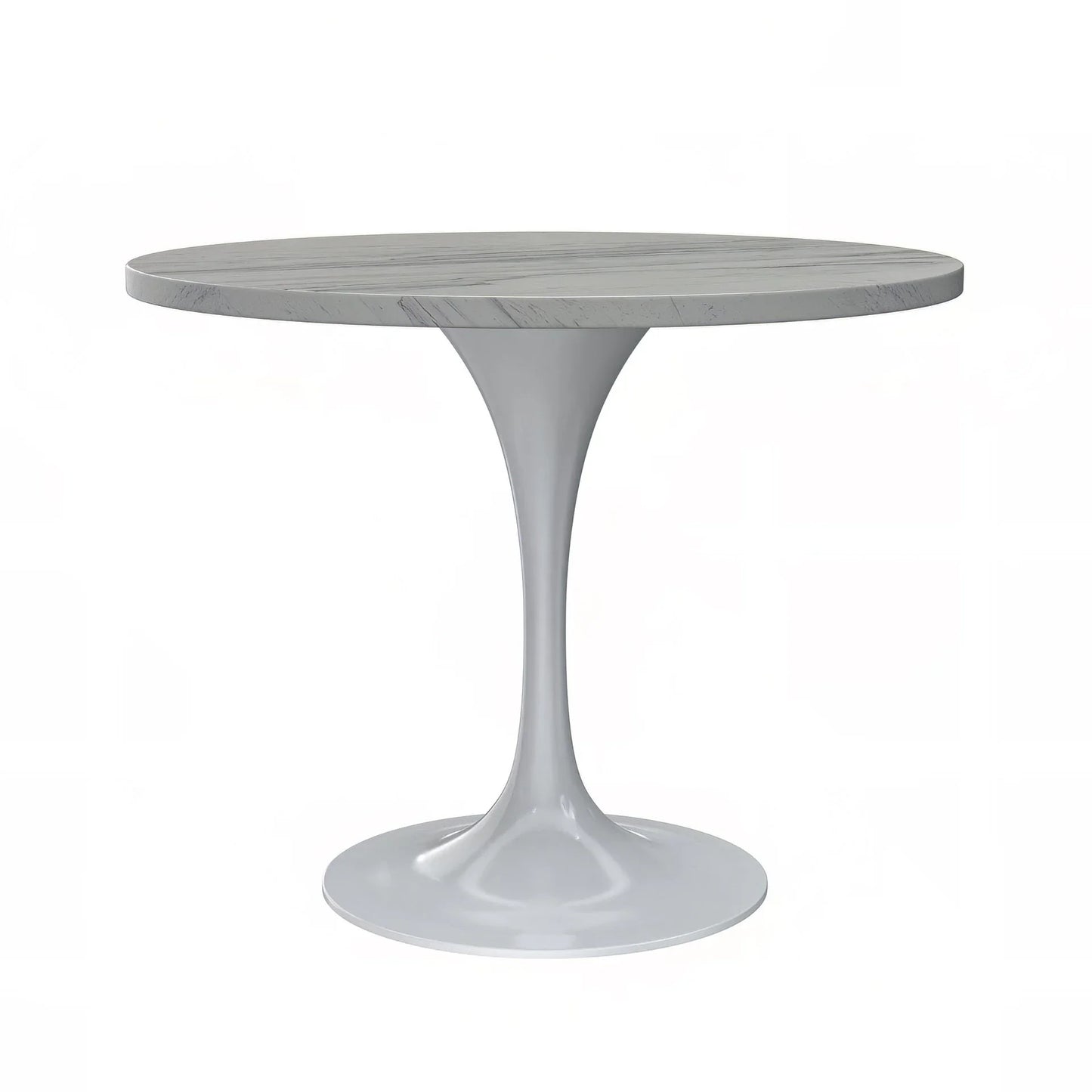 Verve Round Dining Table with MDF/Sintered Stone/Resin Tabletop in White Stainless Steel Pedestal Base - Elax Furniture