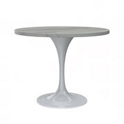 Verve Round Dining Table with MDF/Sintered Stone/Resin Tabletop in White Stainless Steel Pedestal Base - Elax Furniture