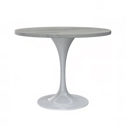 Verve Round Dining Table with MDF/Sintered Stone/Resin Tabletop in White Stainless Steel Pedestal Base - Elax Furniture