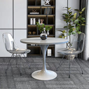 Verve Round Dining Table with MDF/Sintered Stone/Resin Tabletop in White Stainless Steel Pedestal Base - Elax Furniture