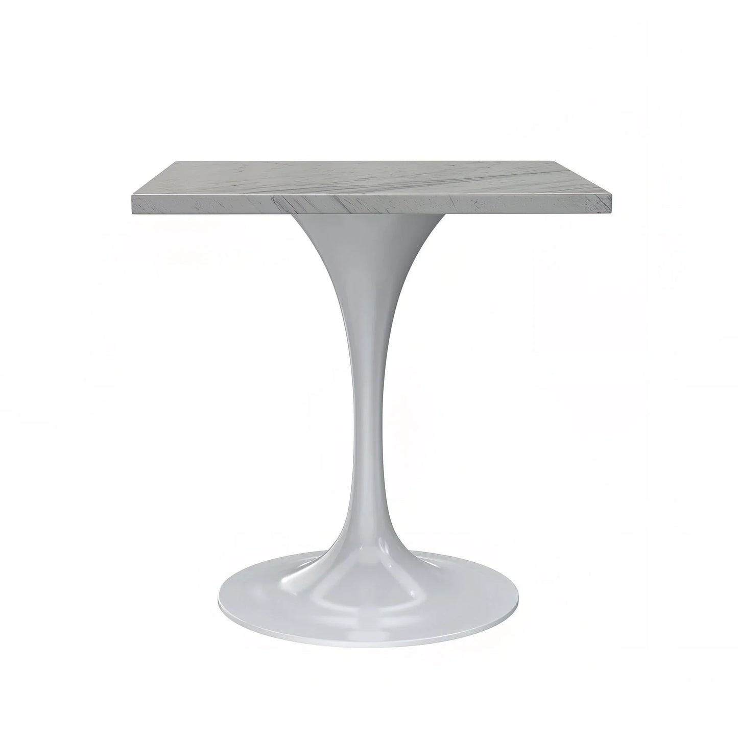 Verve Square Dining Table with a Laminated White Marbleized Tabletop and White Steel Pedestal Base - Elax Furniture