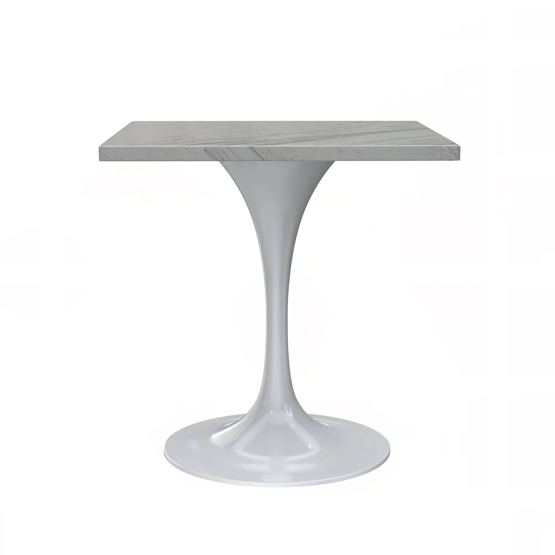 Verve Square Dining Table with a Laminated White Marbleized Tabletop and White Steel Pedestal Base - Elax Furniture