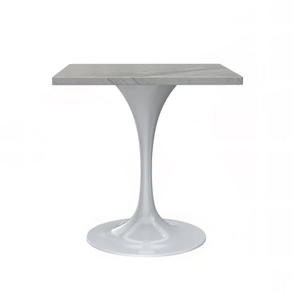 Verve Square Dining Table with a Laminated White Marbleized Tabletop and White Steel Pedestal Base - Elax Furniture
