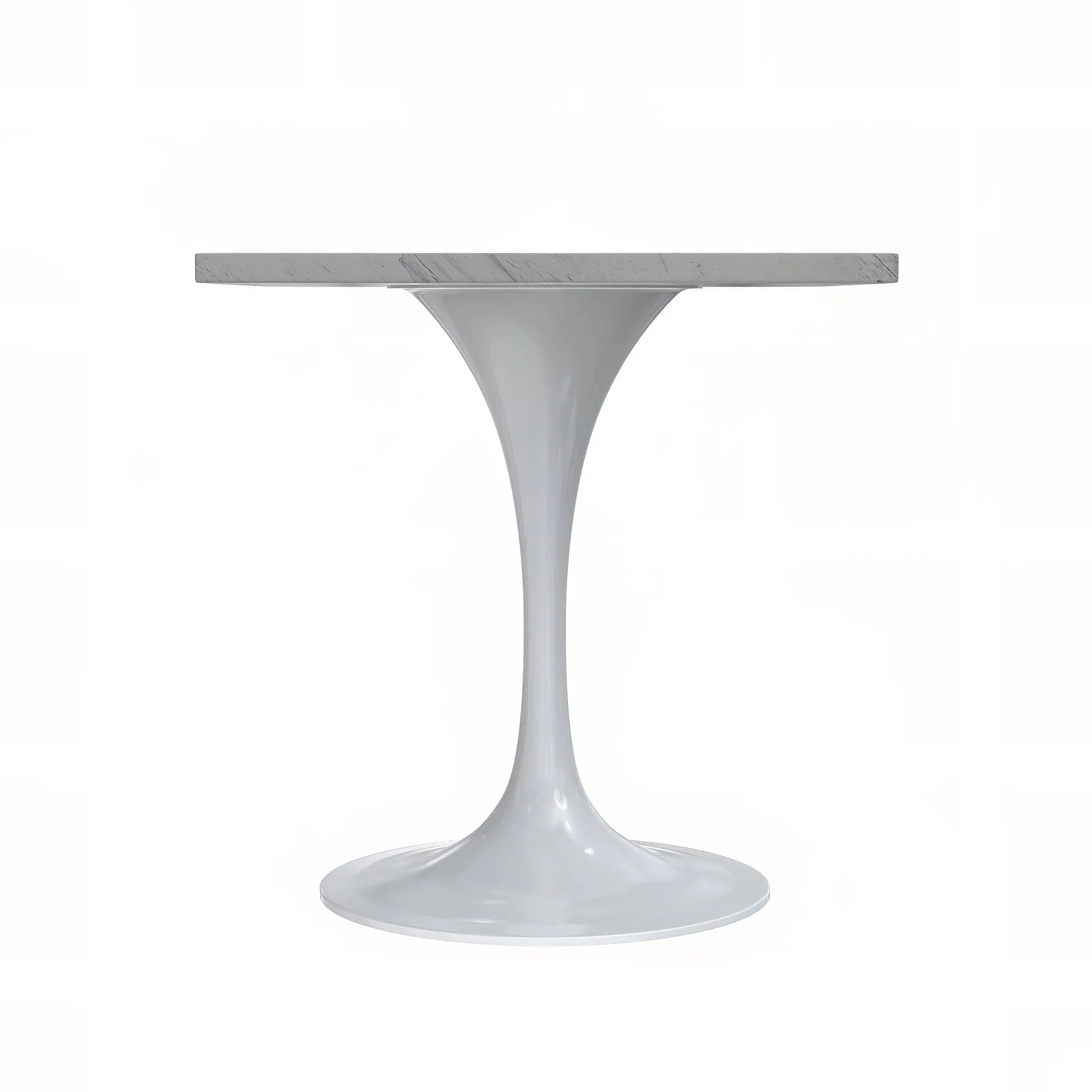 Verve Square Dining Table with a Laminated White Marbleized Tabletop and White Steel Pedestal Base - Elax Furniture