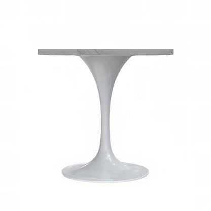 Verve Square Dining Table with a Laminated White Marbleized Tabletop and White Steel Pedestal Base - Elax Furniture