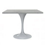 Verve Square Dining Table with a Laminated White Marbleized Tabletop and White Steel Pedestal Base - Elax Furniture