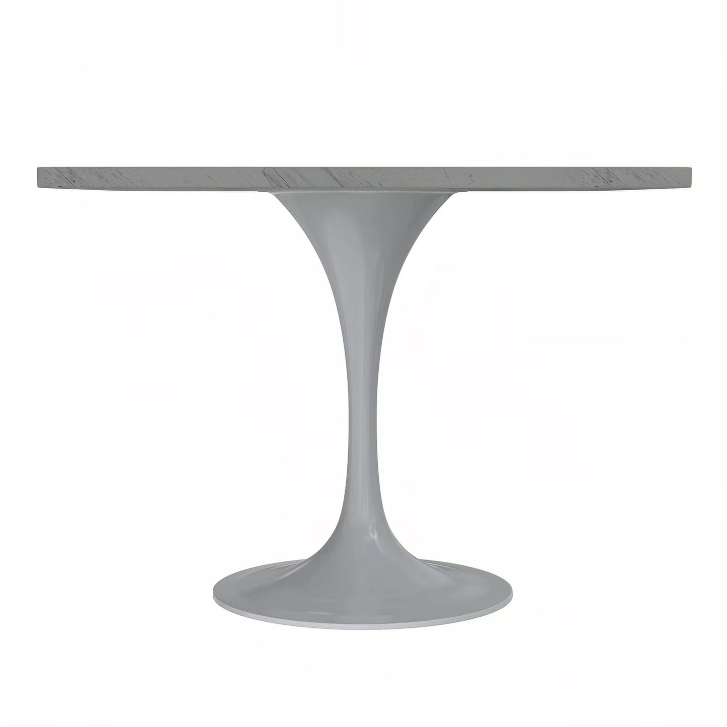 Verve Square Dining Table with a Laminated White Marbleized Tabletop and White Steel Pedestal Base - Elax Furniture